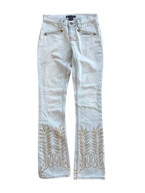 Ralph Lauren Light Wash Denim Flare Jeans with Gold Embroidery